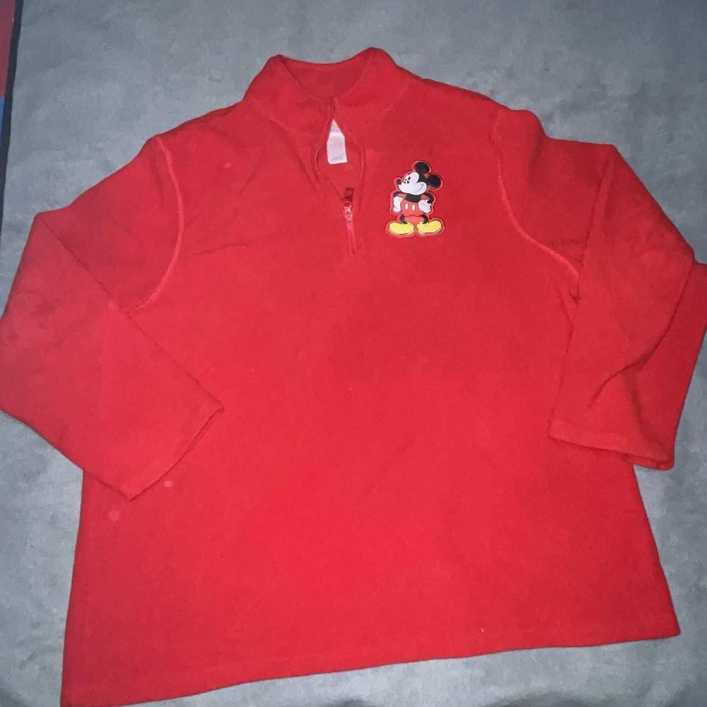 Disney Store Adult Mickey Mouse Fleece 1/4 Zip Red‎ Pullover Sweater XL